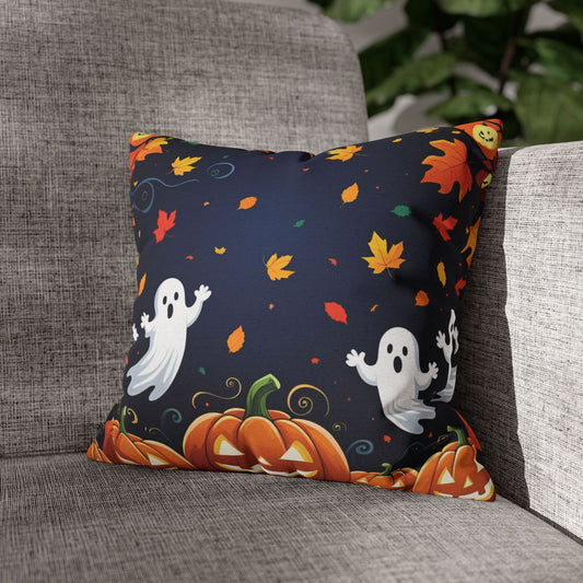 Fall Halloween Pillowcase with Pumpkins, Ghosts & Autumn Leaves – Festive Throw Pillow Cover for Seasonal Home Decor