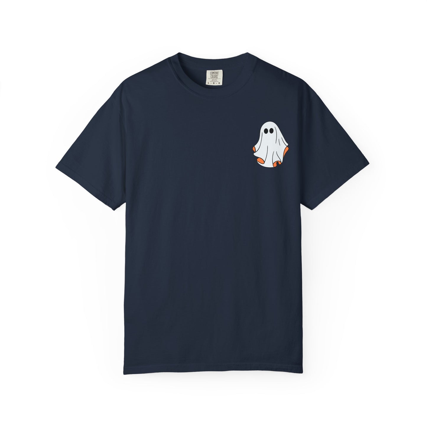 Minimal Ghost Halloween T-Shirt – Cute Pocket Graphic Tee for Spooky Season