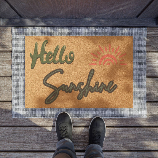 Hello Sunshine Doormat – Cheerful Outdoor Welcome Mat with Sun Design