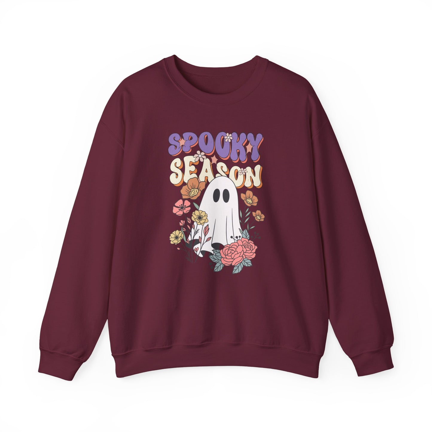 Spooky Season Floral Ghost Sweatshirt – Cozy Halloween Blooms