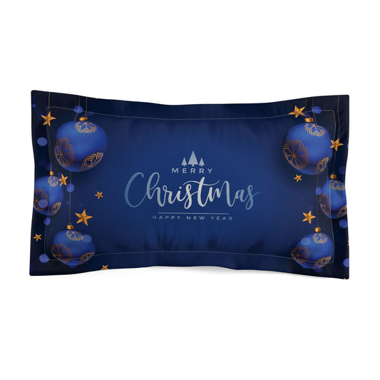 Christmas Pillow Sham – Dark Blue with Gold Ornaments & Festive Text – Elegant Holiday Bedroom Décor