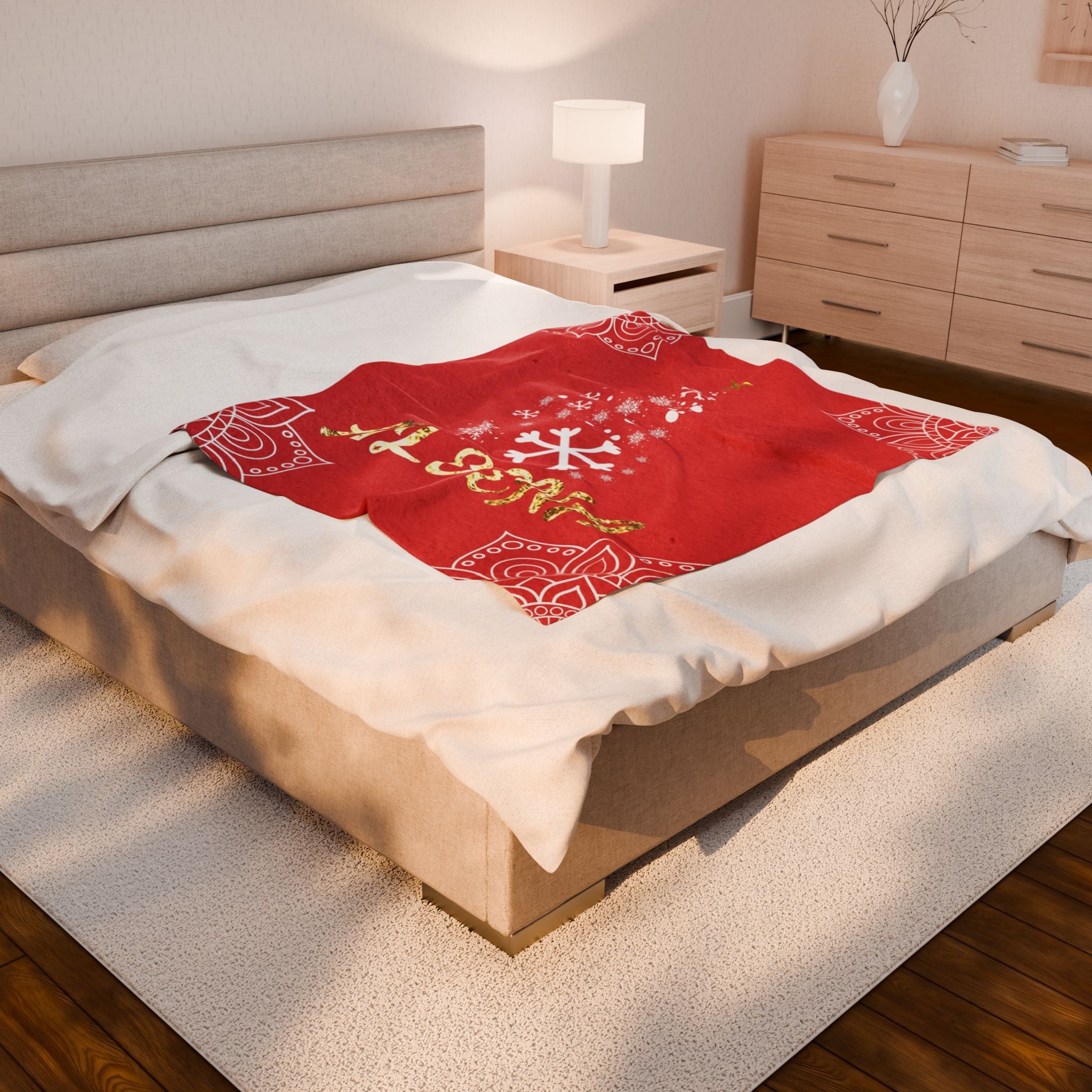 Personalized Christmas Tree Velveteen Blanket, Custom Name Holiday Throw