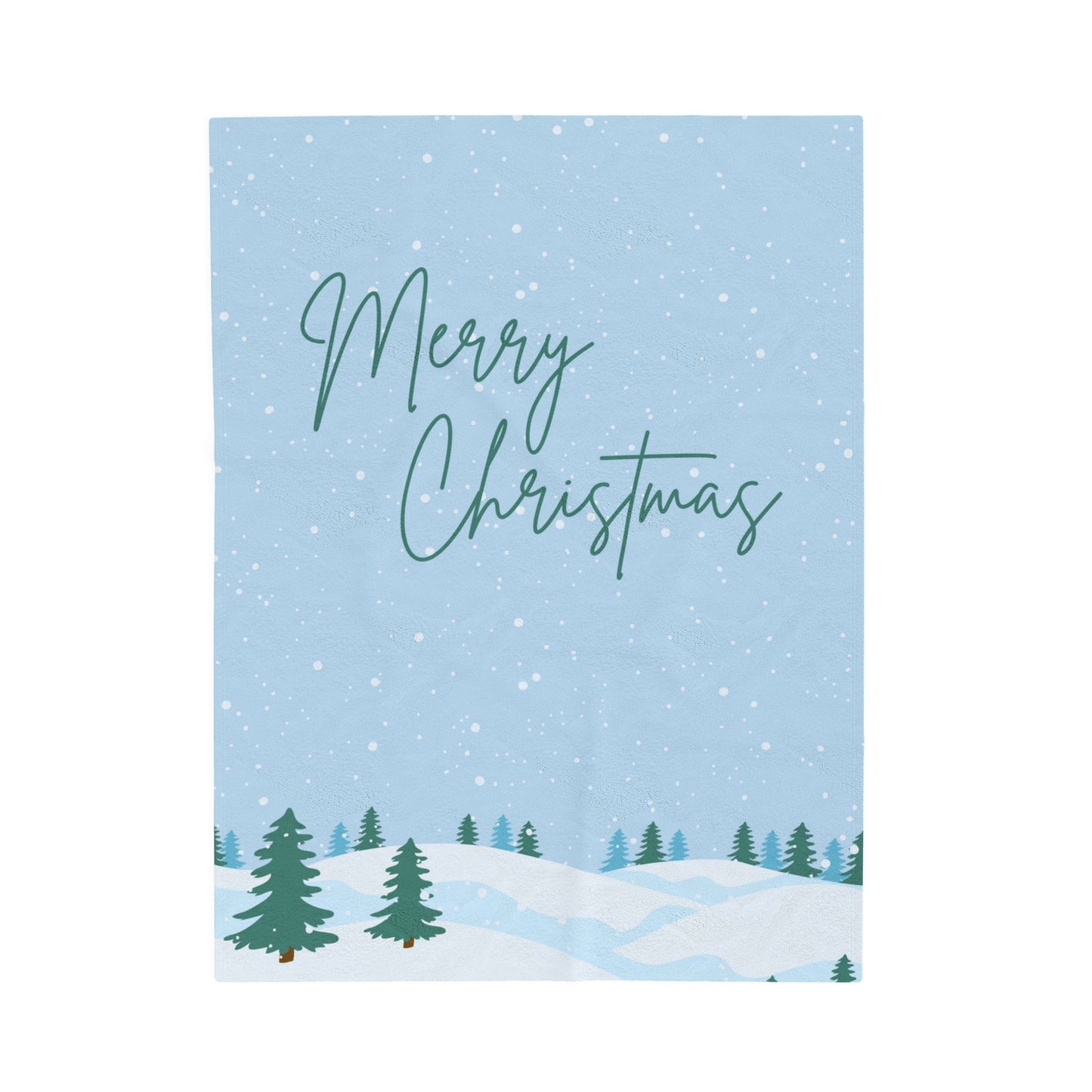 Merry Christmas Printed Velveteen Plush Blanket, Sky Blue