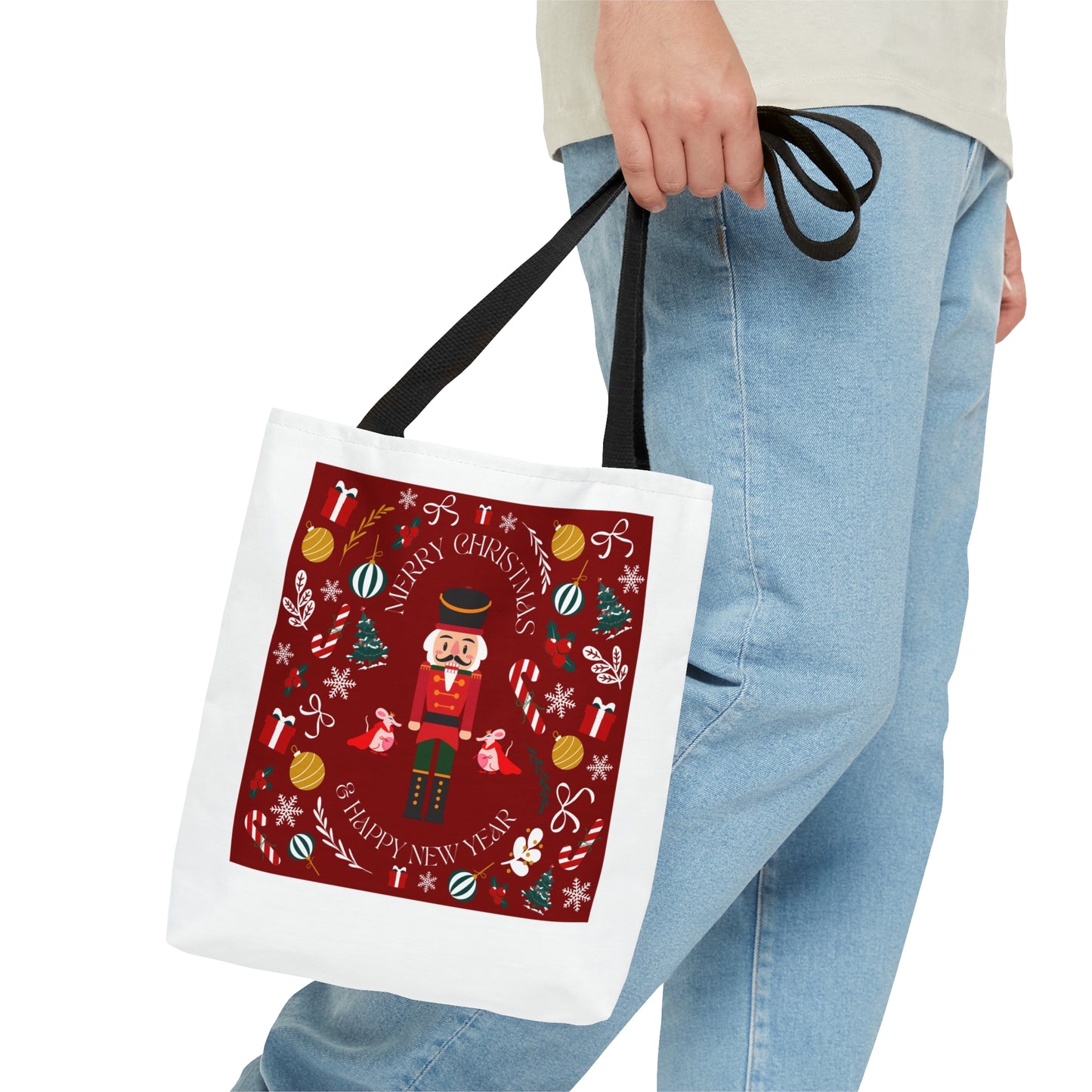 Tote Bag – Nutcracker & Holiday Icons Design – Christmas Gift for Shoppers & Seasonal Outings