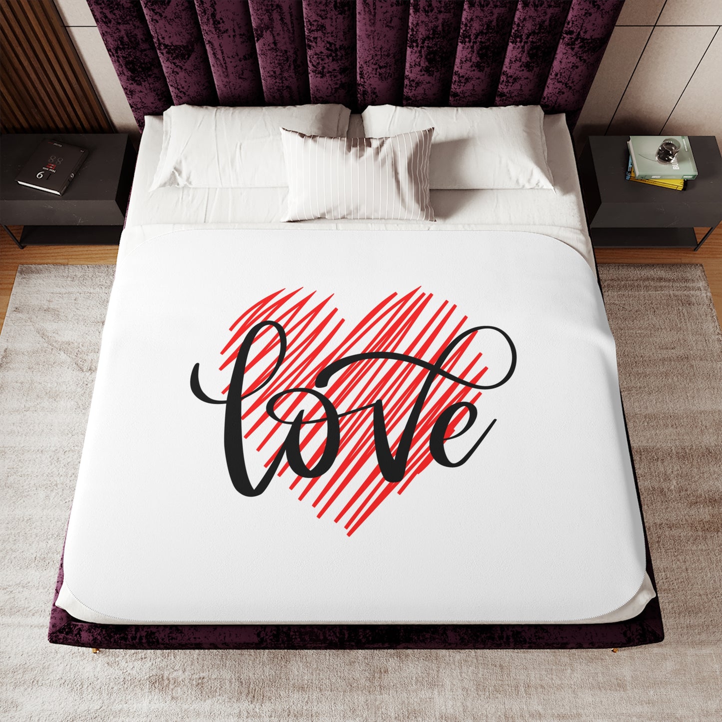Love inside Heart in Red Printed Sherpa Blenket for Valentine