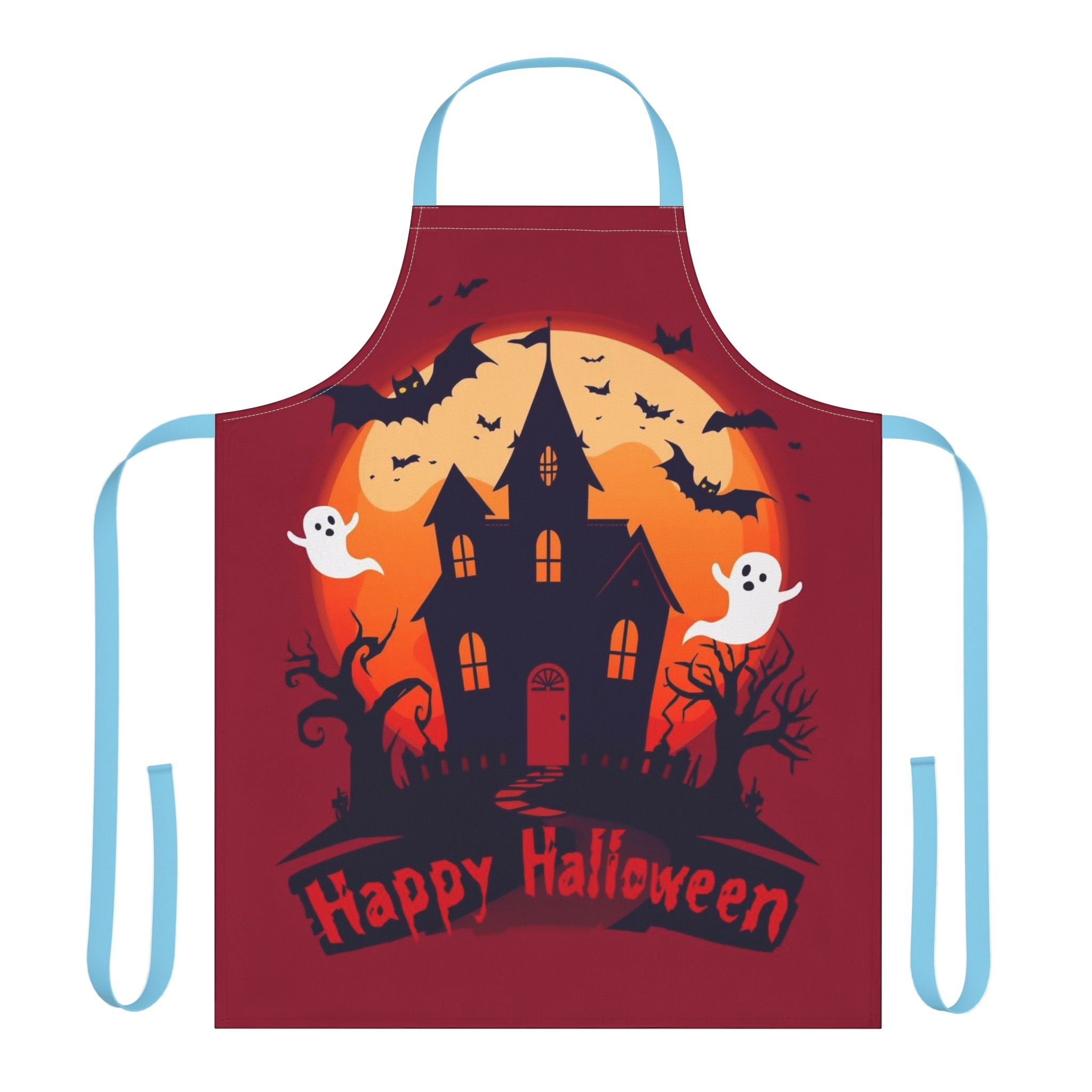 Halloween Apron – Haunted House Festive Apron with Happy Halloween for Cooking, Baking, and Parties
