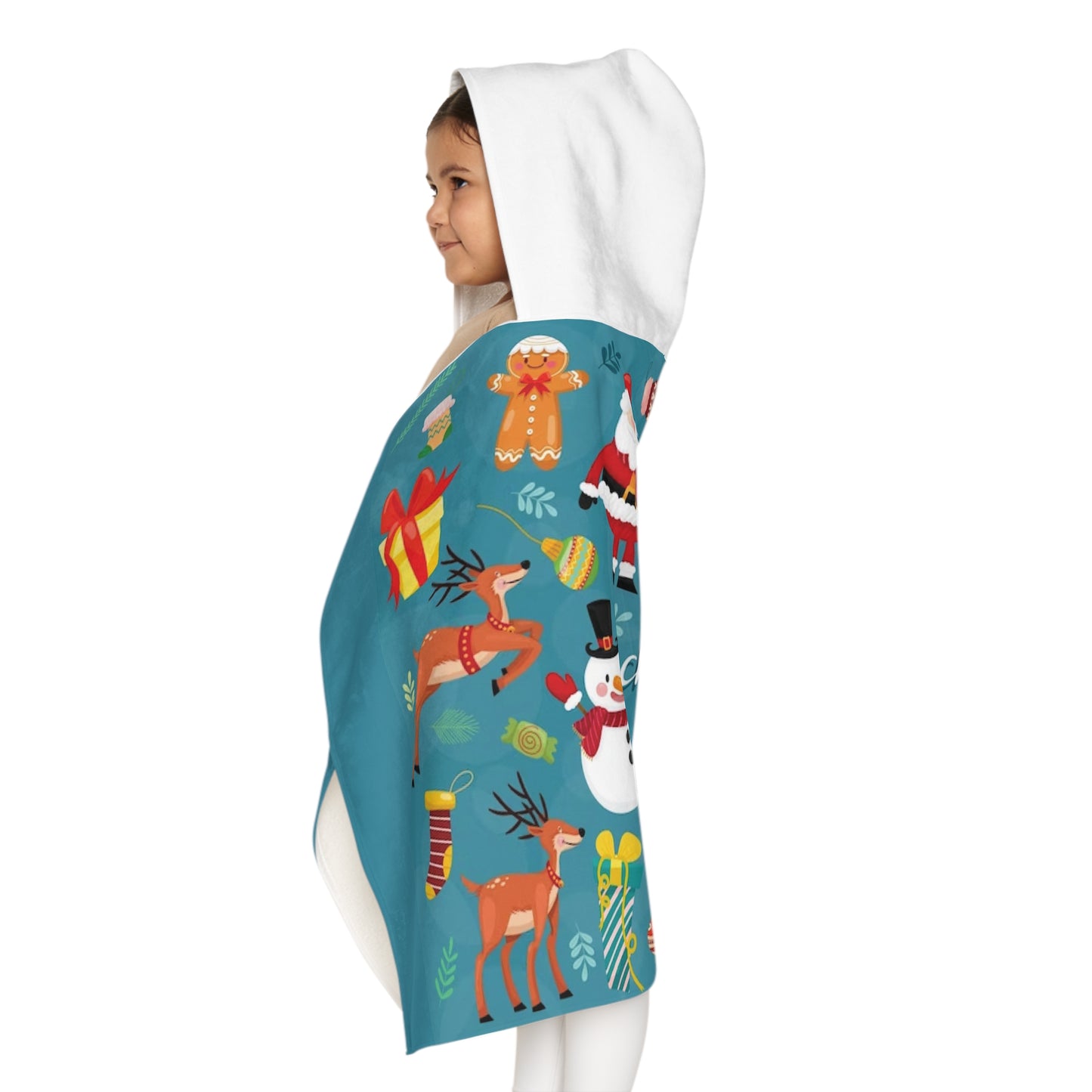 Christmas Youth Hooded Towel – Soft Polyester & Cotton Holiday Kids Bath Wrap