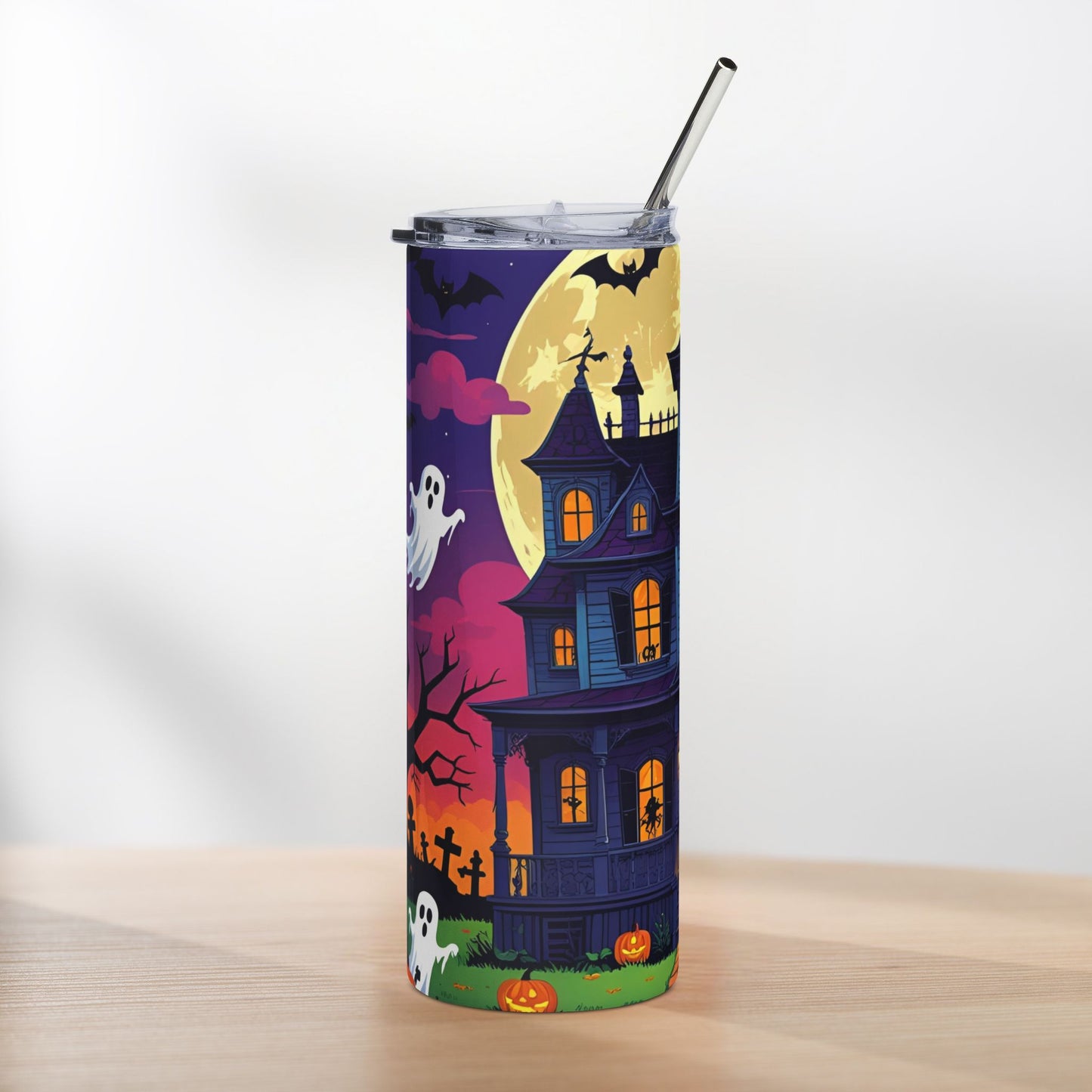 Haunted Mansion Halloween Tumbler – Moonlit Shadows & Spooky Silhouettes
