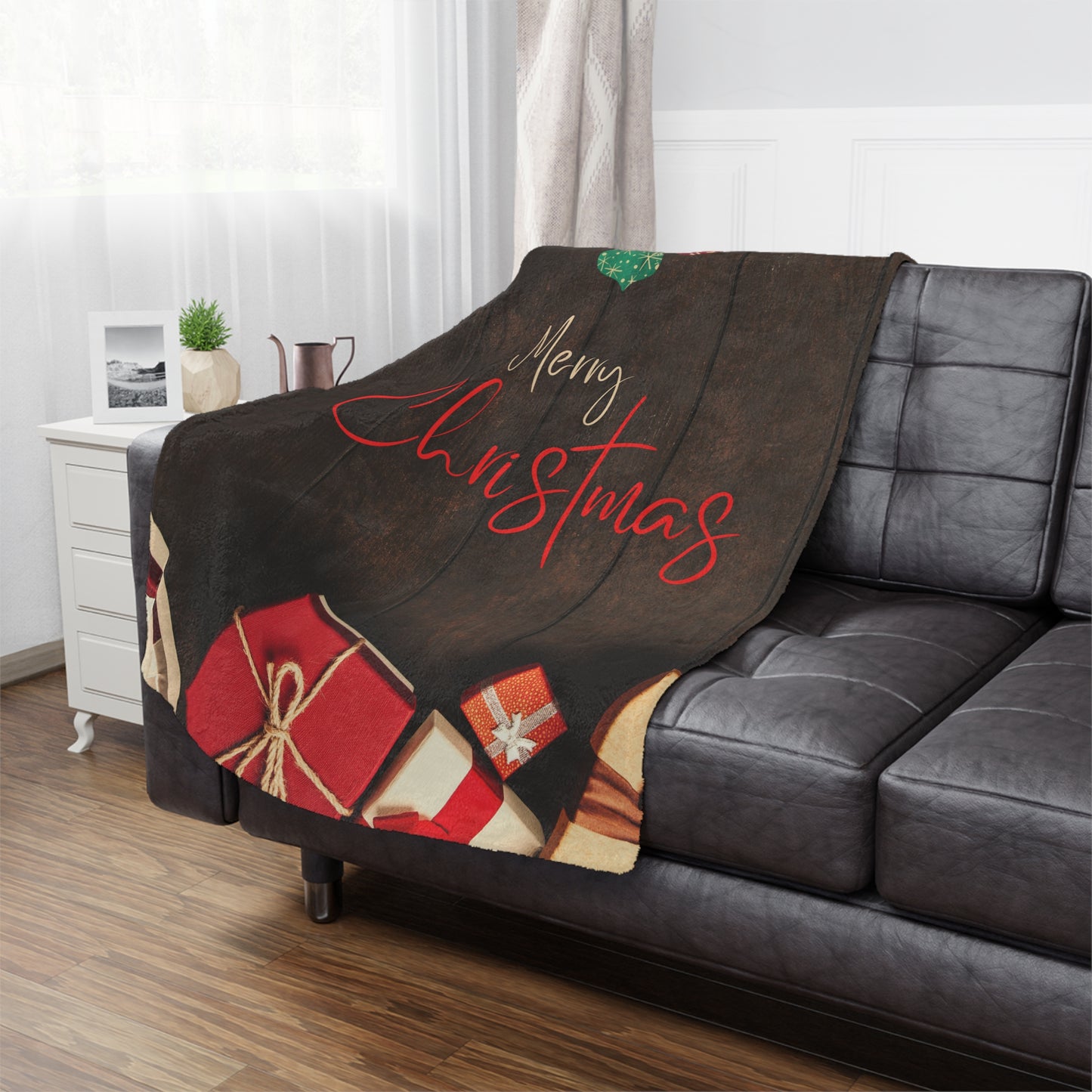Merry Christmas Printed Minky Blanket, Coffee