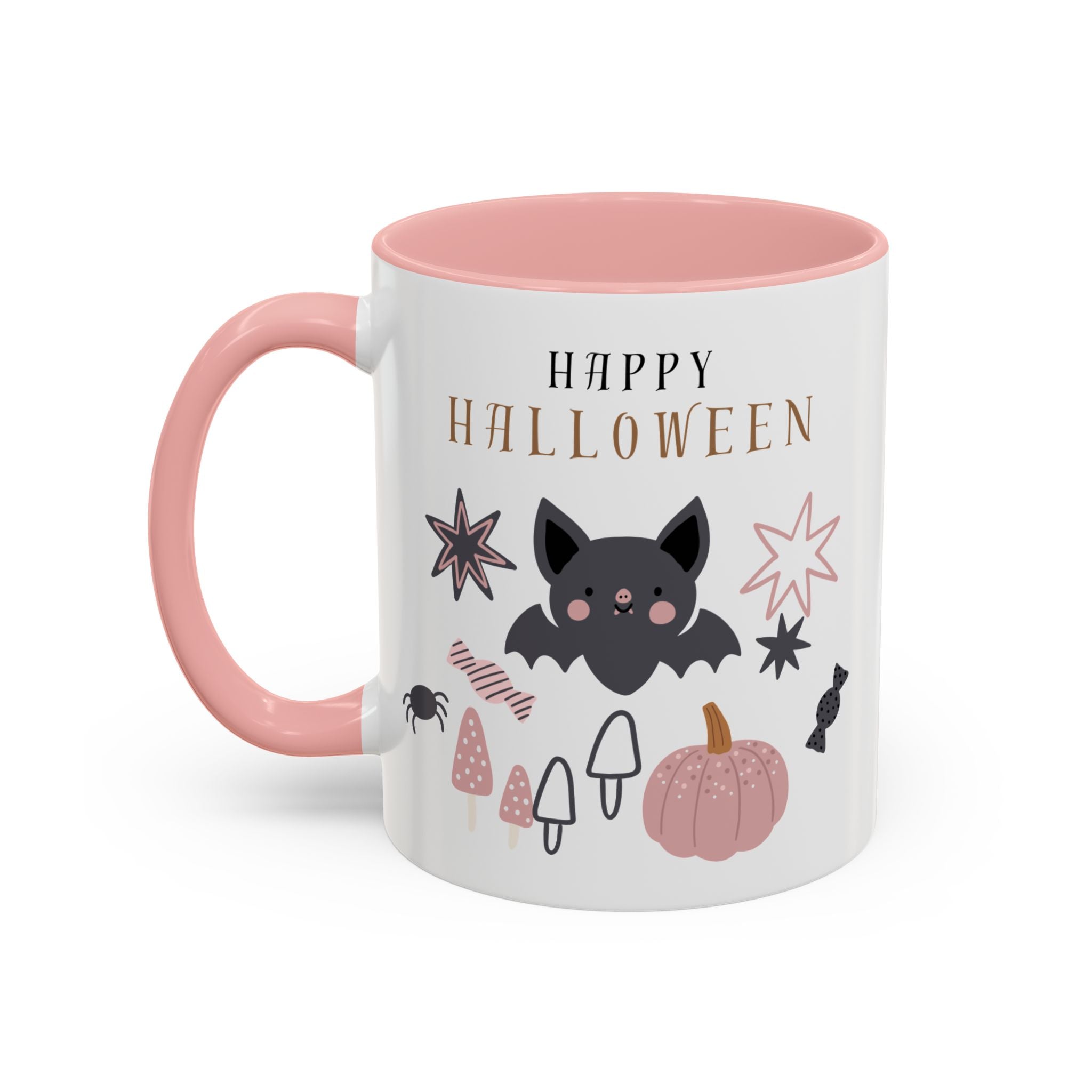 Halloween Ceramic Mug, Festive Pumpkin and Bat Coffee Cup