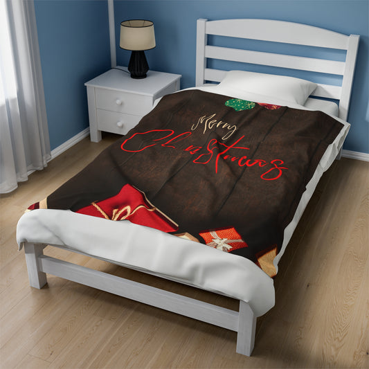 Merry Christmas Printed Velveteen Plush Blanket, Coffee