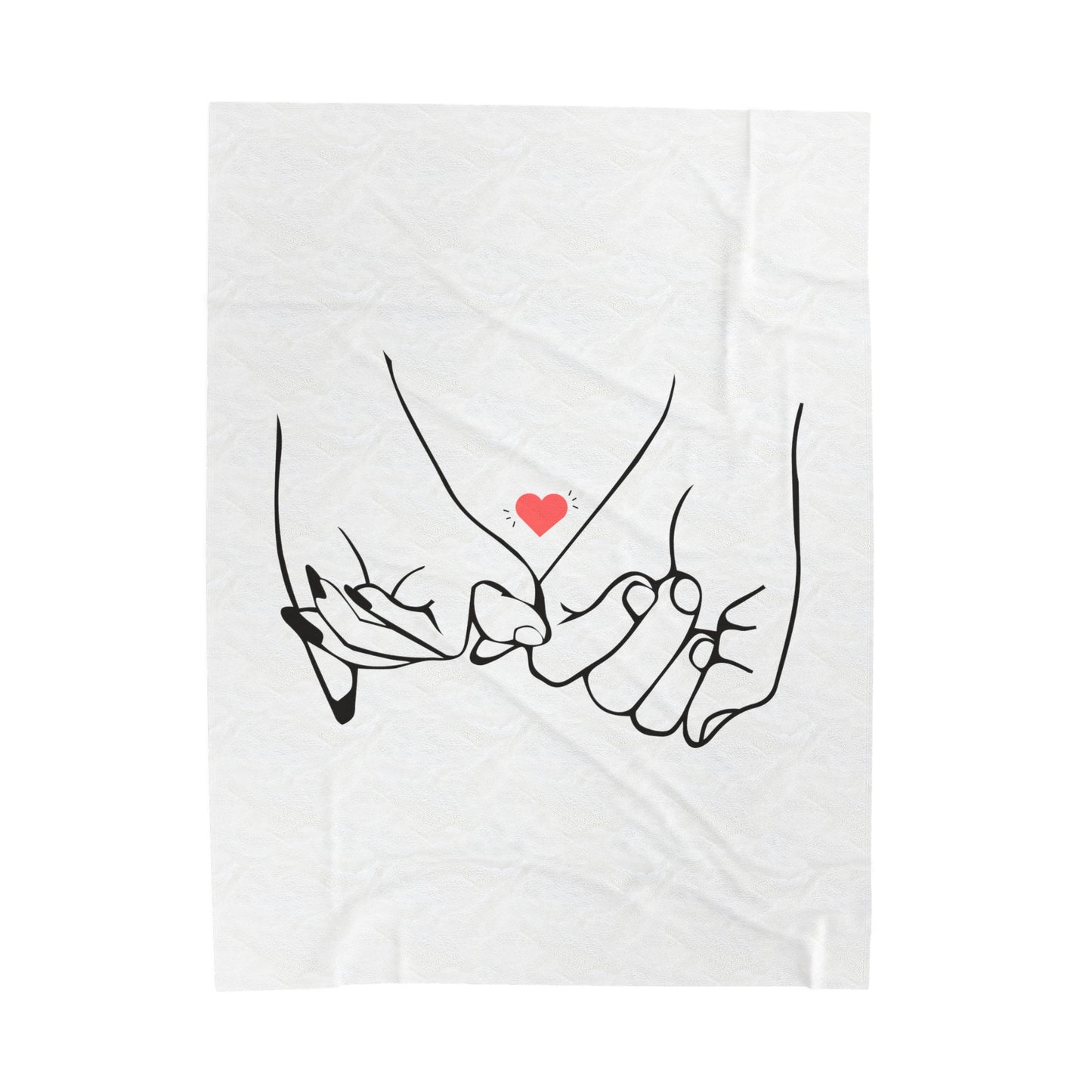 Couple's Hand with Heart Printed Velveteen Plush Blanket