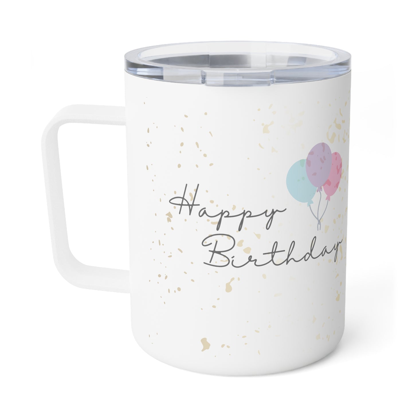 Happy Birthday with Balloons Coffee Mugs, White and Pink