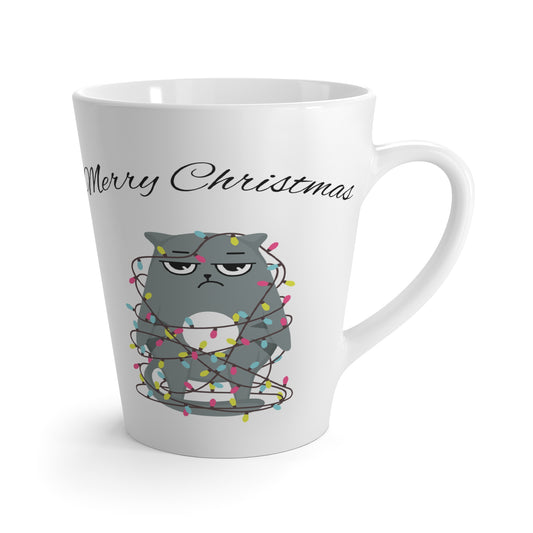 12oz Ceramic Latte Mug – Grumpy Cat Christmas Lights Design – Funny Holiday Gift for Coffee Lovers