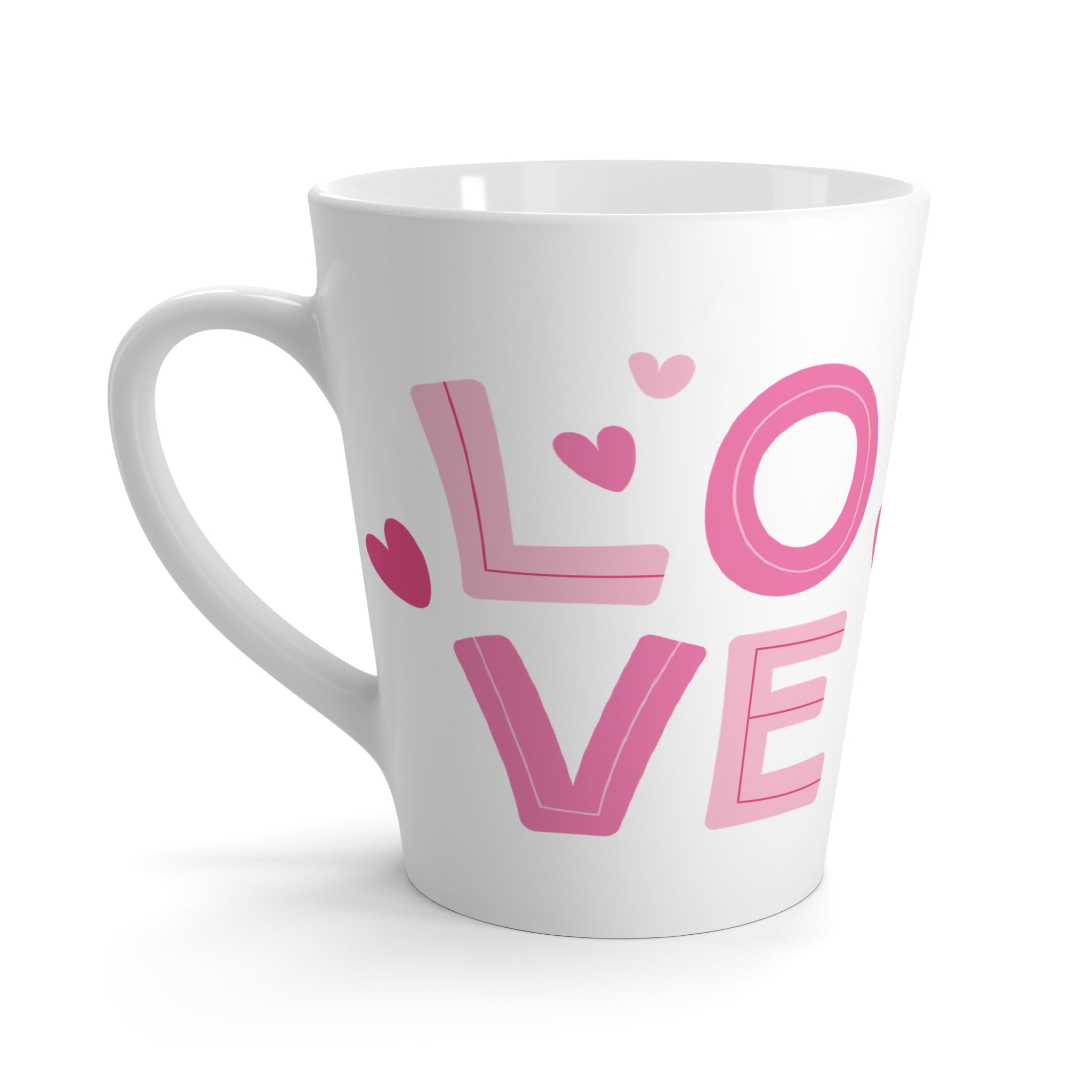 Ceramic Latte Mug – Pink “LOVE” Typography with Heart Accents
