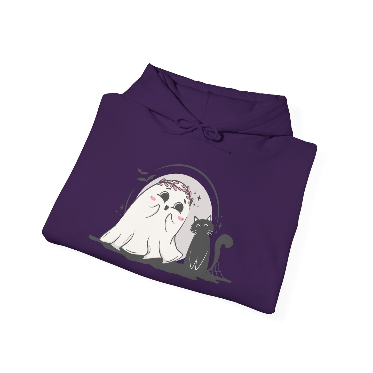 Floral Ghost & Black Cat Hoodie – Cute Halloween Companions