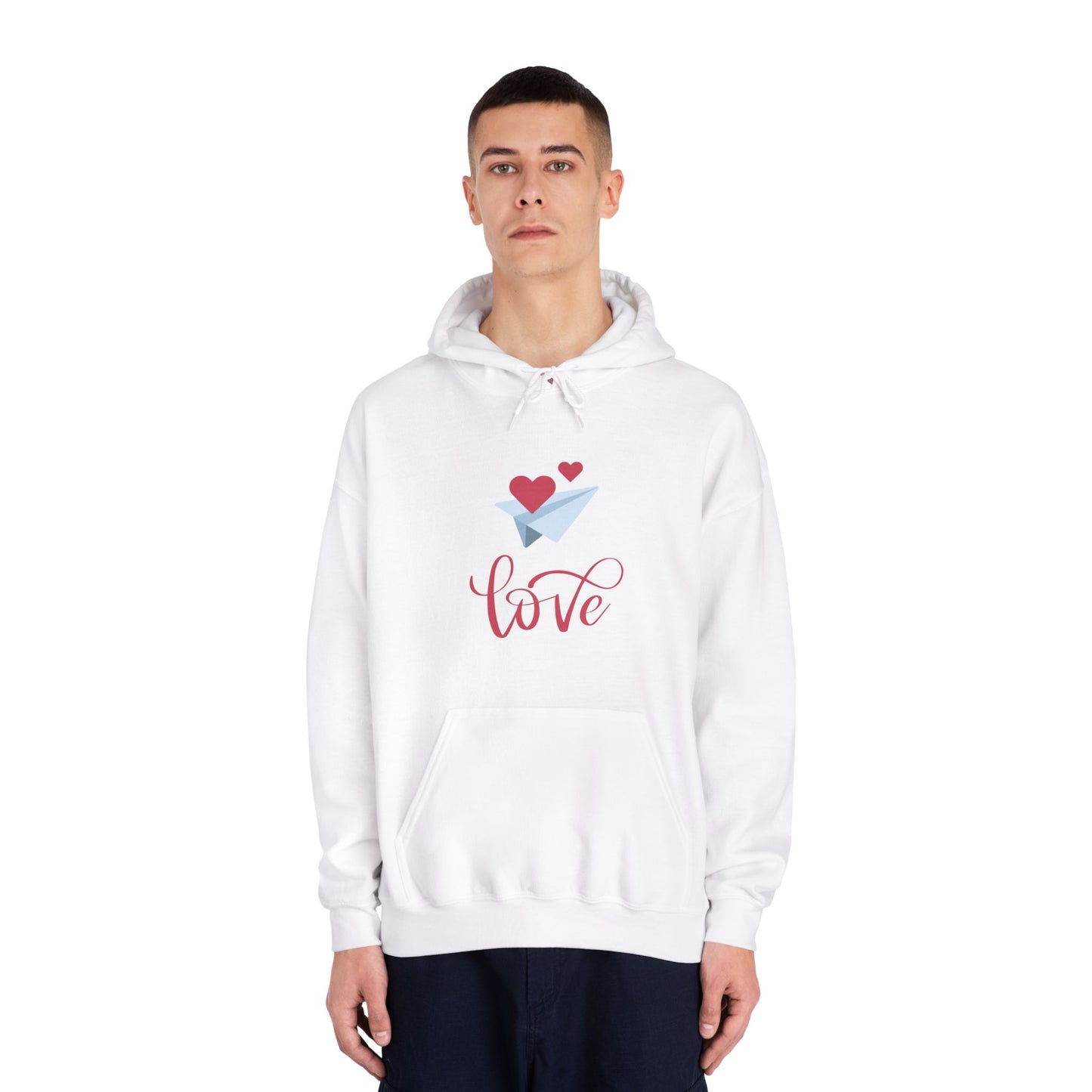 Valentine Unisex DryBlend® Hooded Sweatshirt with Love and Flying Hearts Print