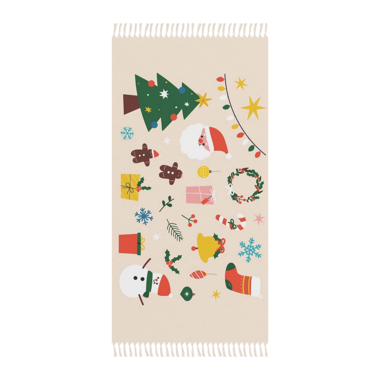 Christmas Boho Beach Cloth with Tassels – Large Lightweight Polyester Throw