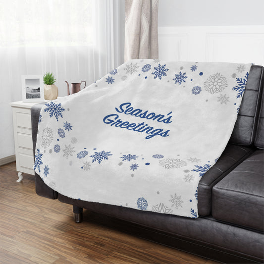 Season's Greetings Minky Blanket for Christmas Gift, White