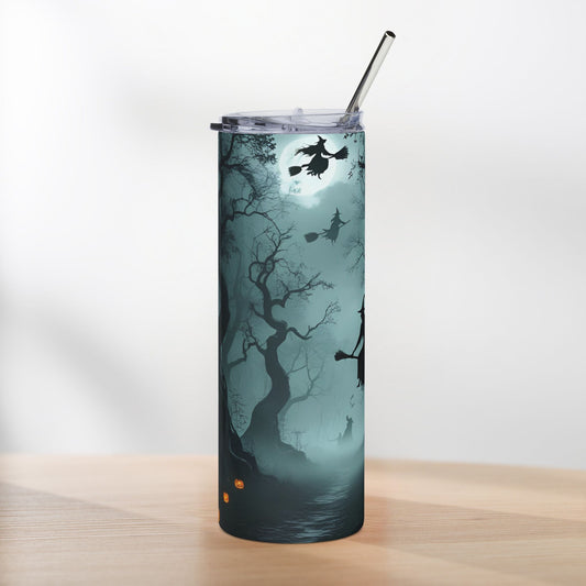 Flying Witch Halloween Tumbler – Mystical Forest Night Design