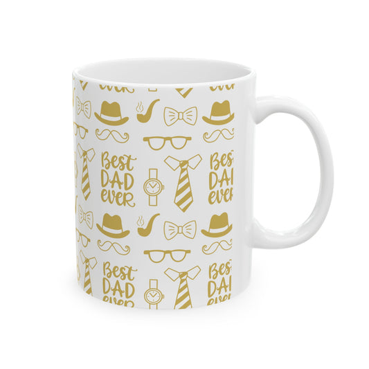 Best Dad Ever Mug – Gold Motif Father’s Day Coffee Cup with Classic Icons, 11oz & 15oz