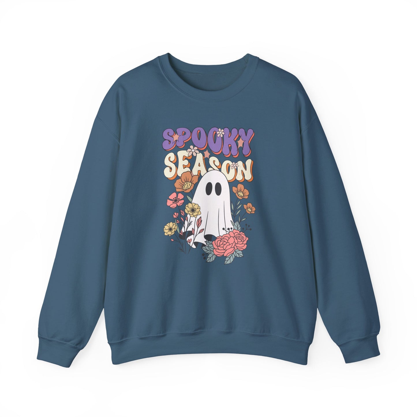 Spooky Season Floral Ghost Sweatshirt – Cozy Halloween Blooms