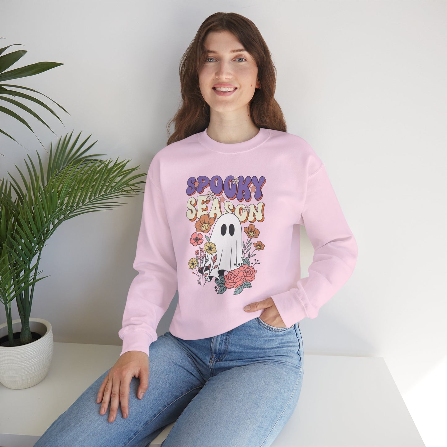 Spooky Season Floral Ghost Sweatshirt – Cozy Halloween Blooms