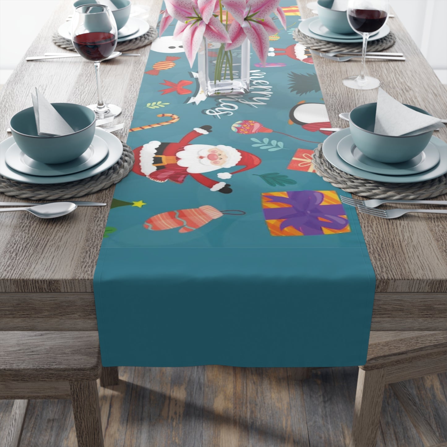 Blue Christmas Table Runner (Cotton, Poly)