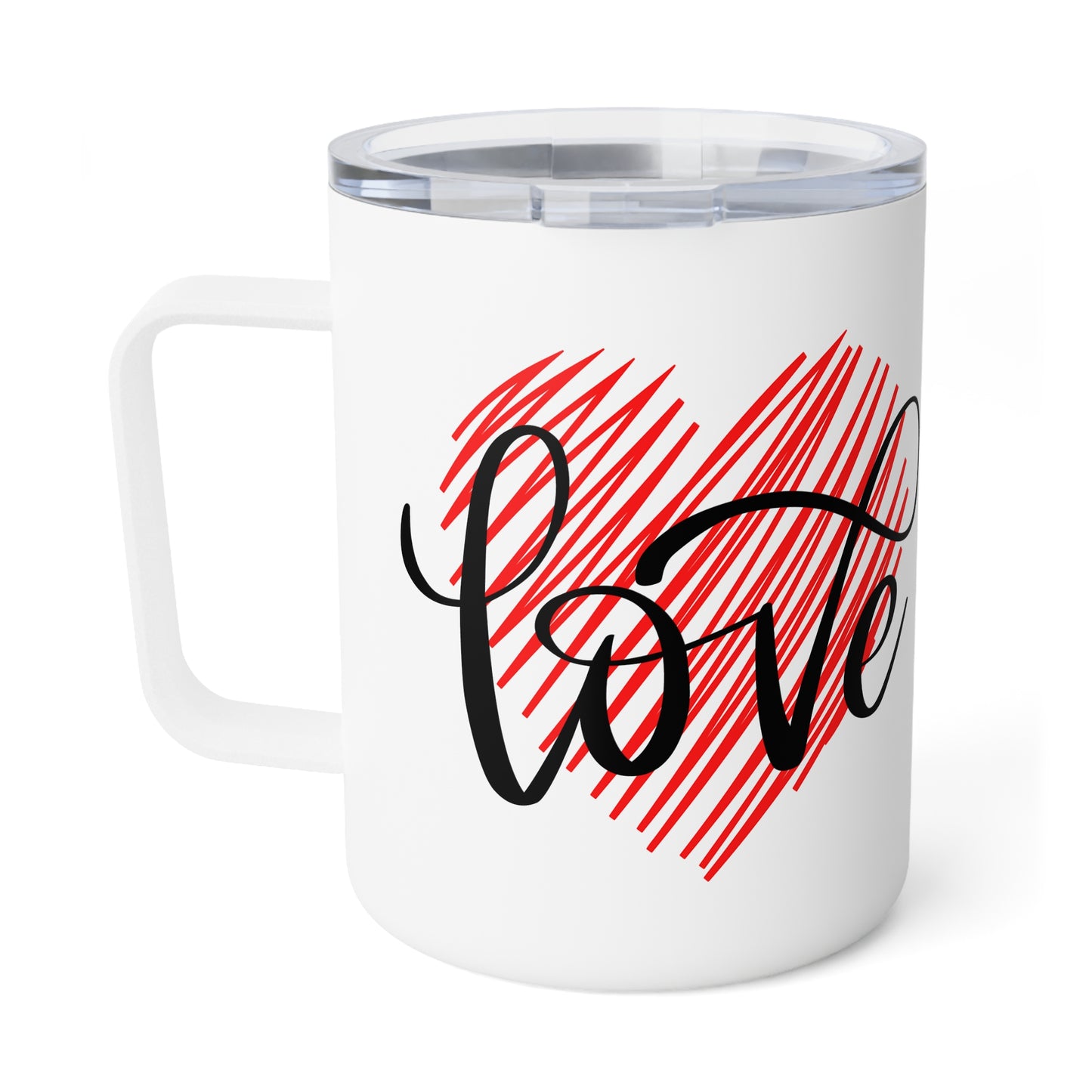 10oz Stainless Steel Travel Mug with Red Heart & “Love” Script, Romantic Gift for Valentine’s Day or Anniversary