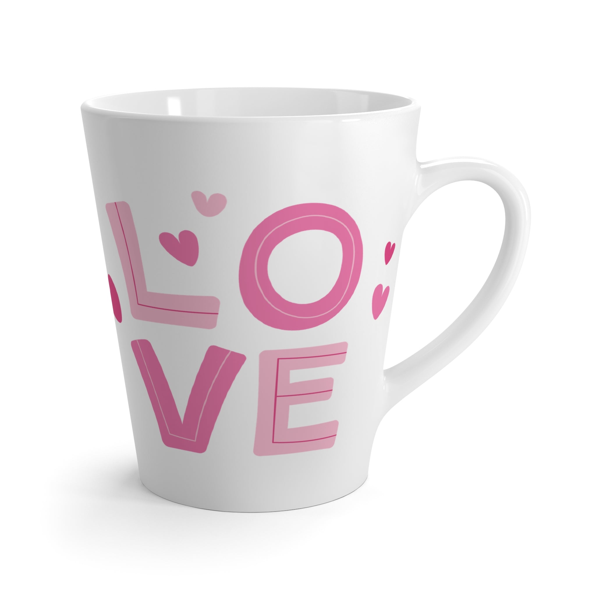 Ceramic Latte Mug – Pink “LOVE” Typography with Heart Accents