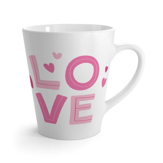 Ceramic Latte Mug – Pink “LOVE” Typography with Heart Accents