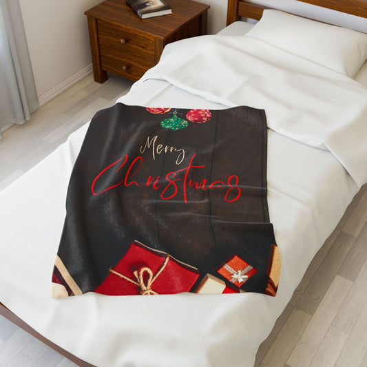 Merry Christmas Printed Velveteen Plush Blanket, Coffee