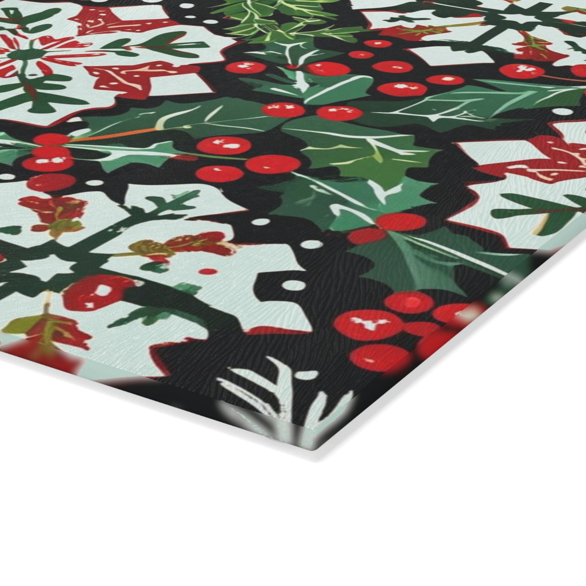 Festive Christmas Cutting Board with Holly and Berry Pattern