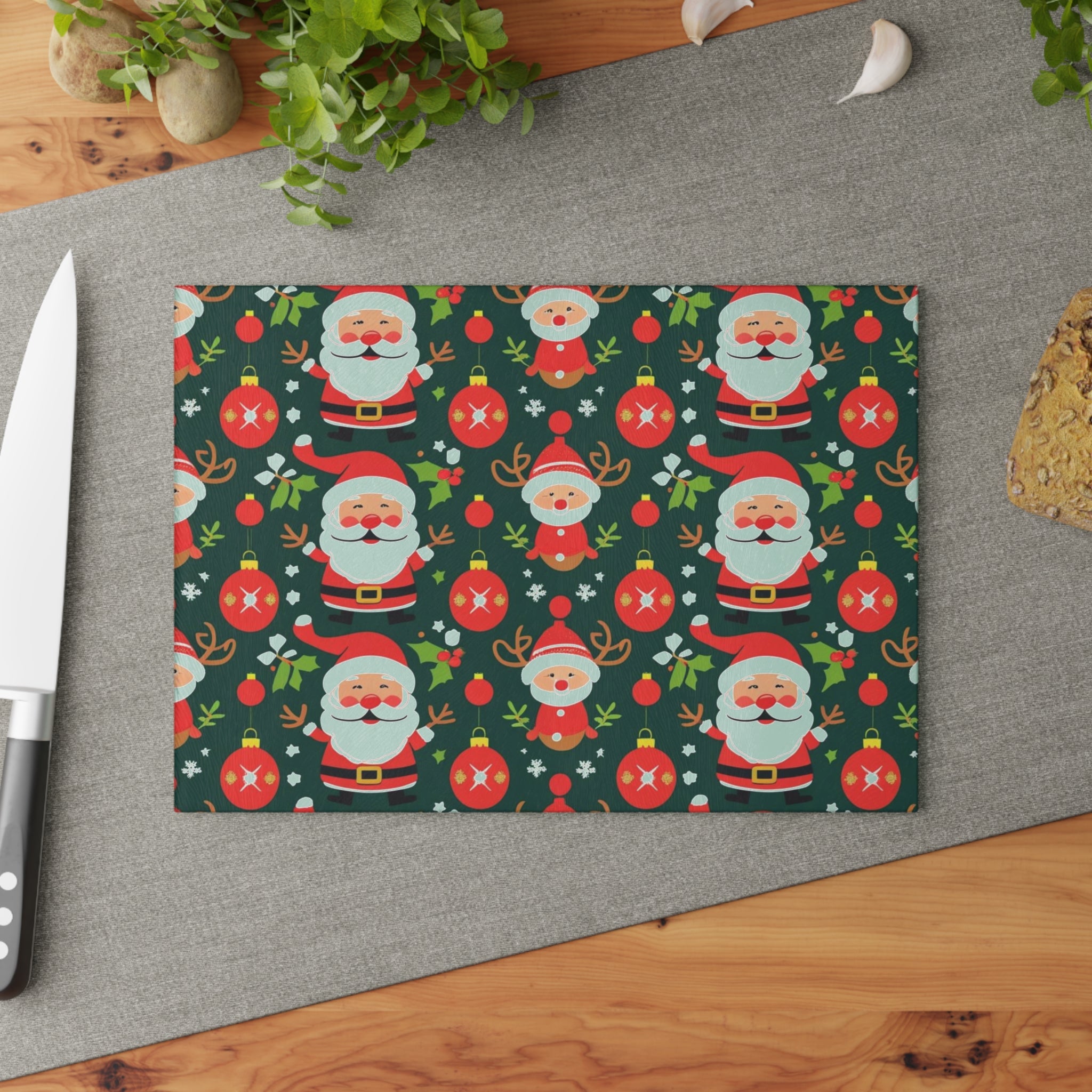 Whimsical Christmas Placemat with Santa, Elves, and Ornaments Design
