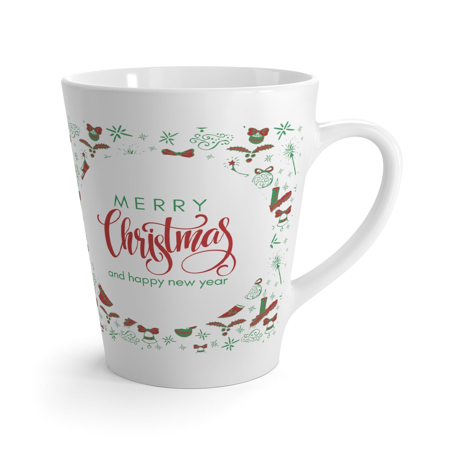 Merry Christmas with Happy New Year Printed Latte Mugs, 12oz