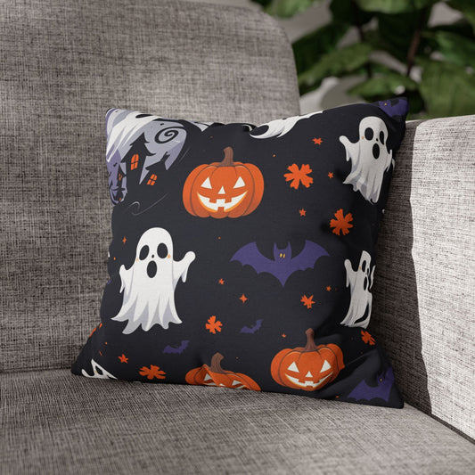 Square Pillowcase - Cute Halloween Ghosts Pumpkins Bats Kids Spooky Decor