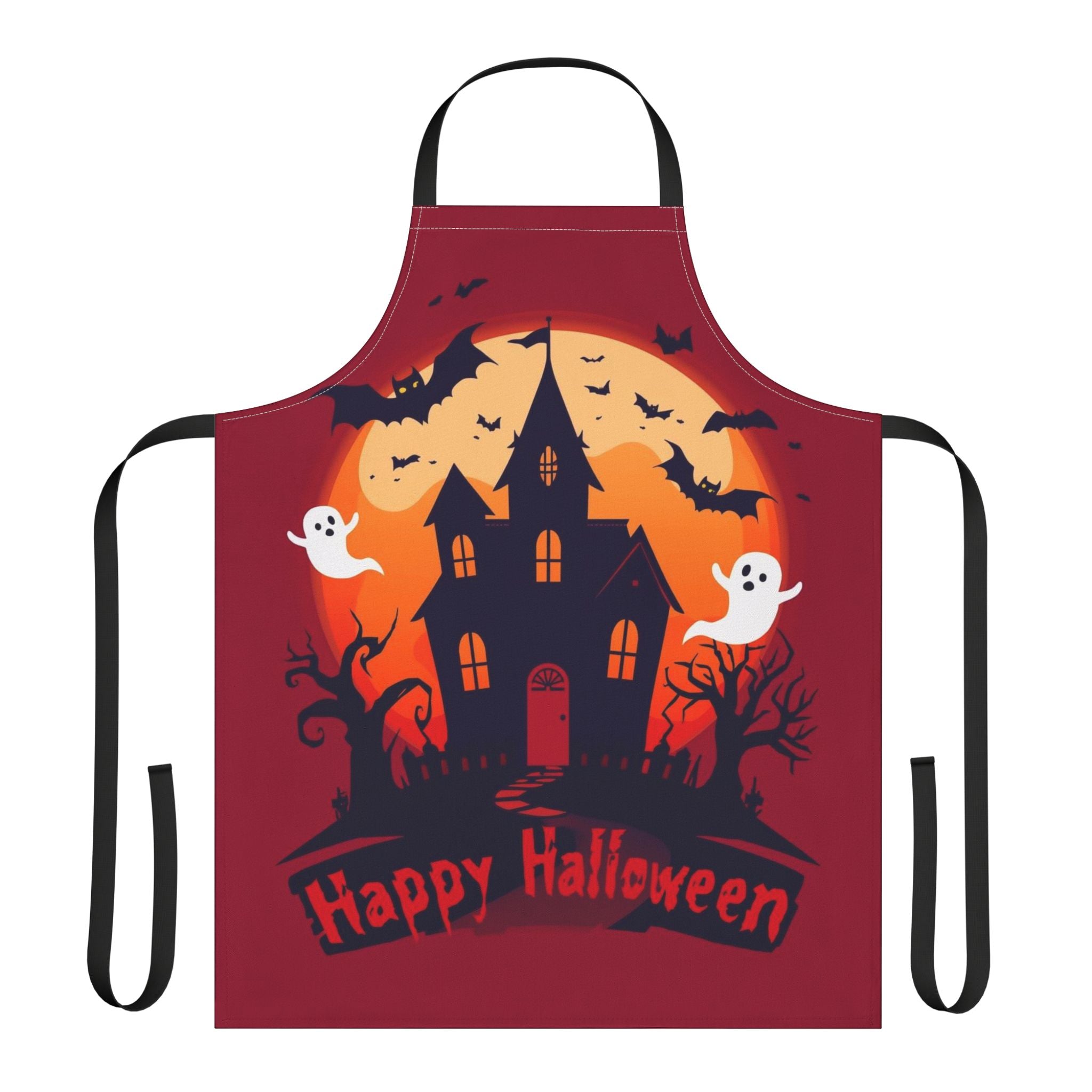 Halloween Apron – Haunted House Festive Apron with Happy Halloween for Cooking, Baking, and Parties