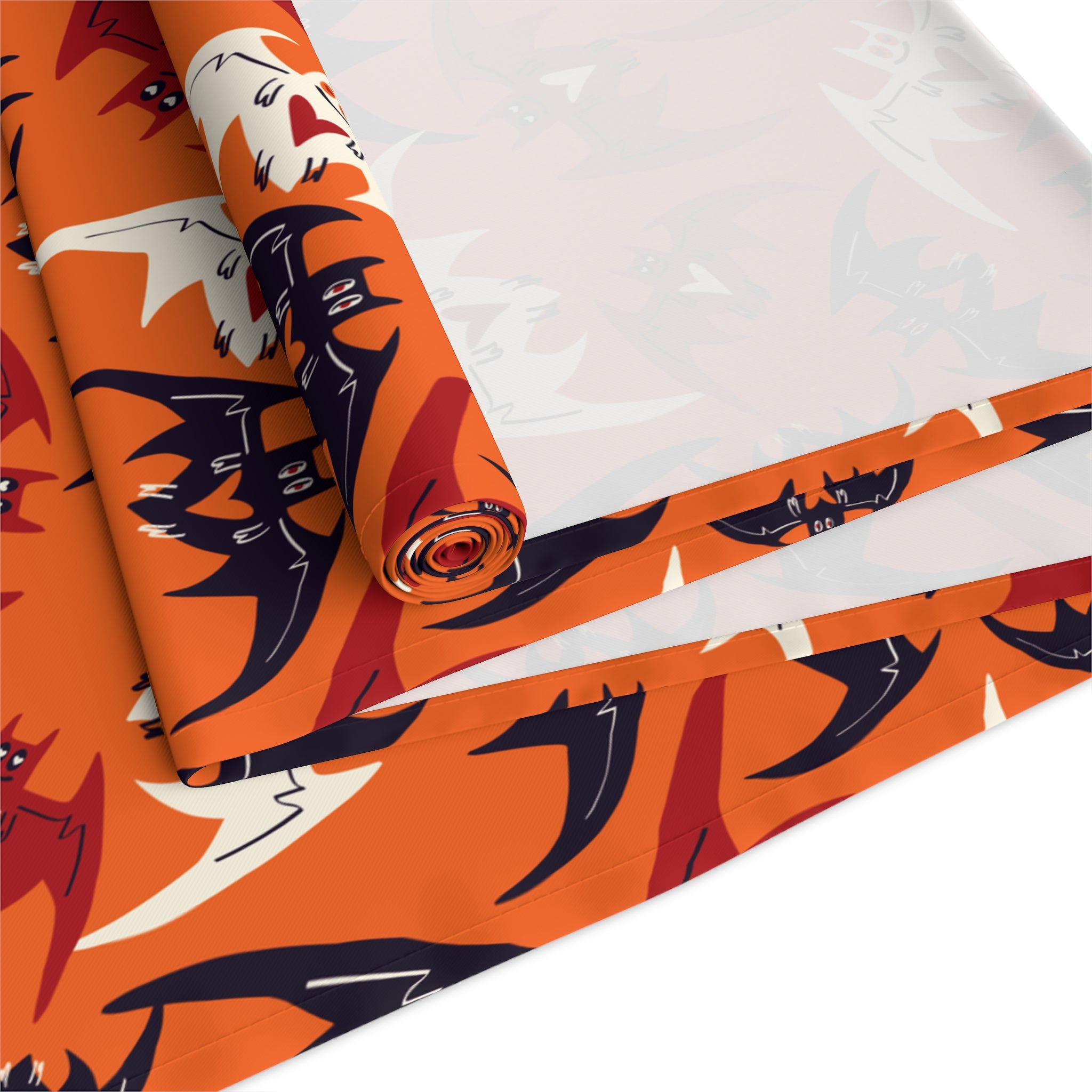 Halloween Table Runner – Orange Bat Parade – Halloween Table Accent for Festive Fall Gatherings
