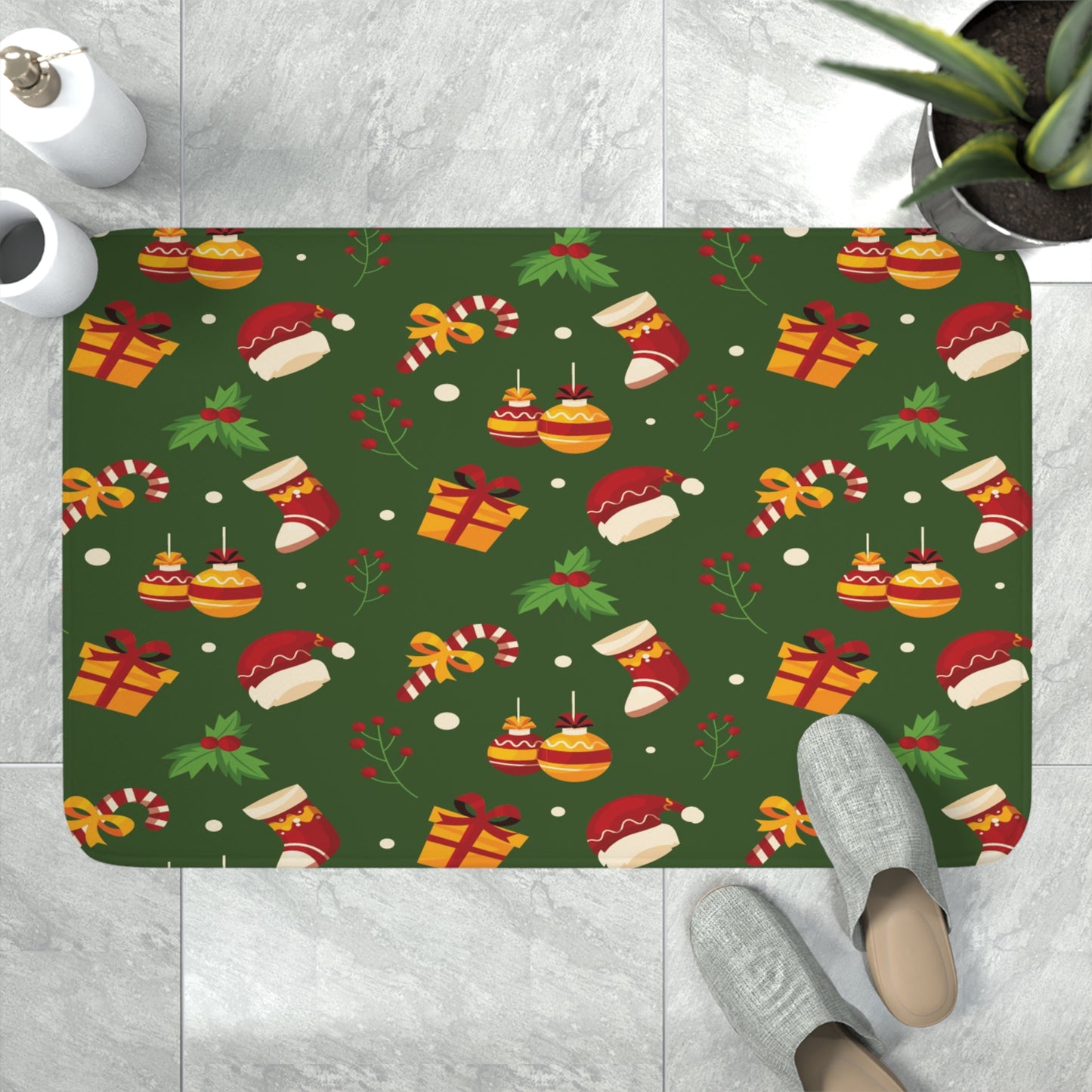 Christmas Memory Foam Bath Mat, Dark Green