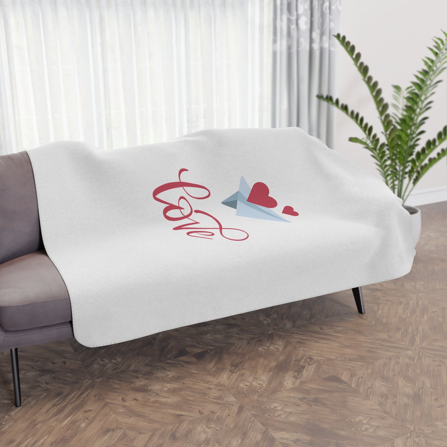 Love with Flying Hearts Sherpa Blanket for Valentine