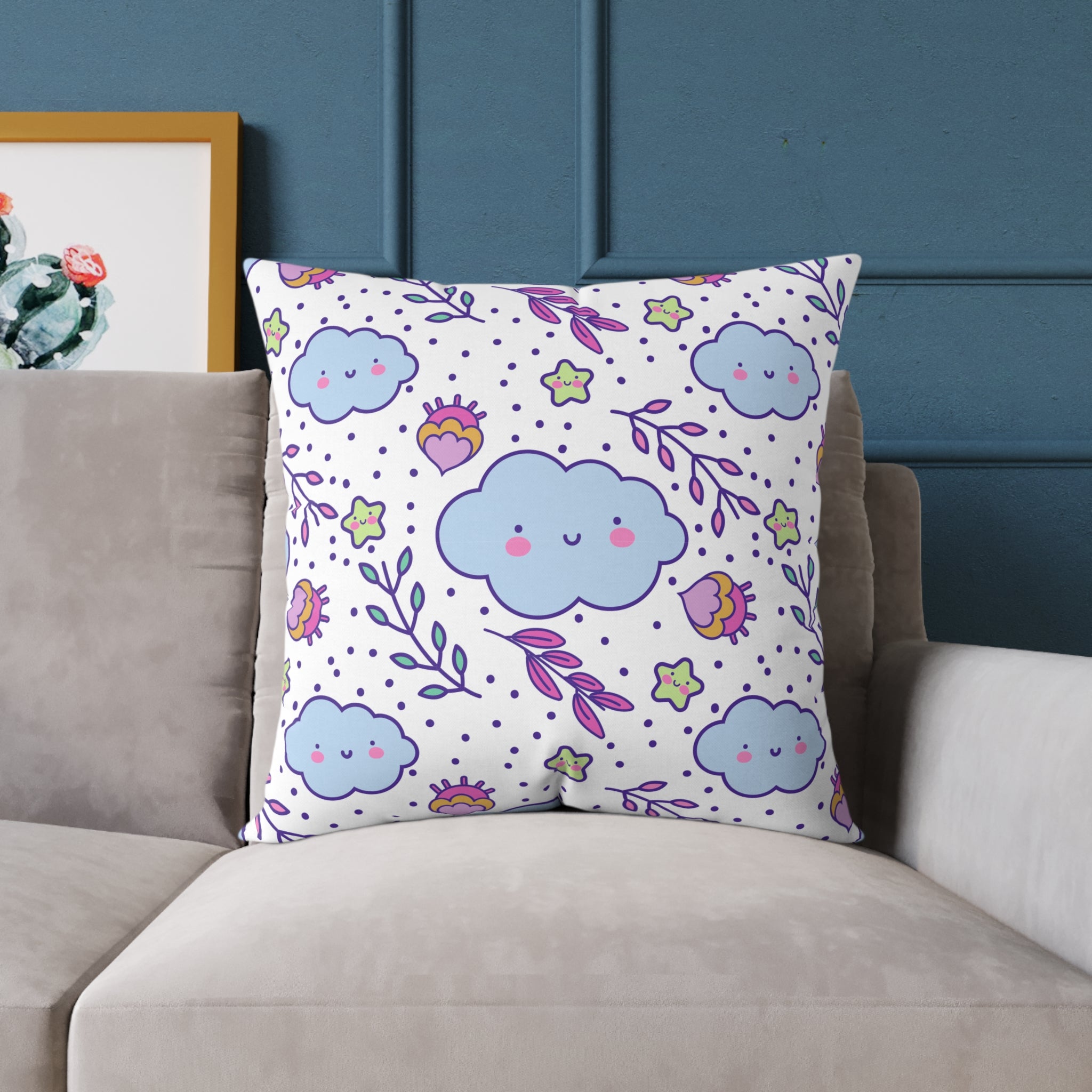 Smiling Cloud Throw Pillow – Playful Kids Cushion for Nursery Decor