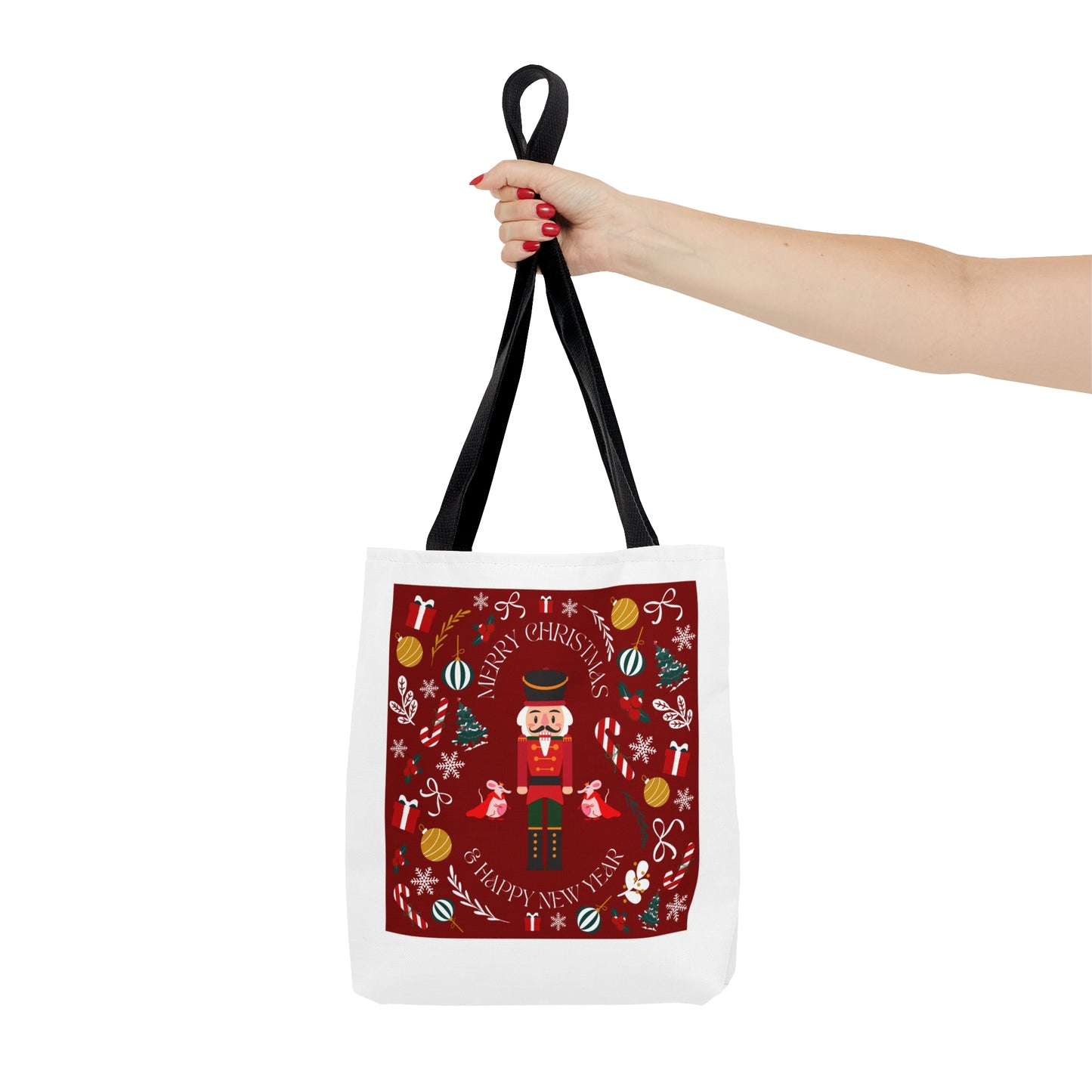 Tote Bag – Nutcracker & Holiday Icons Design – Christmas Gift for Shoppers & Seasonal Outings