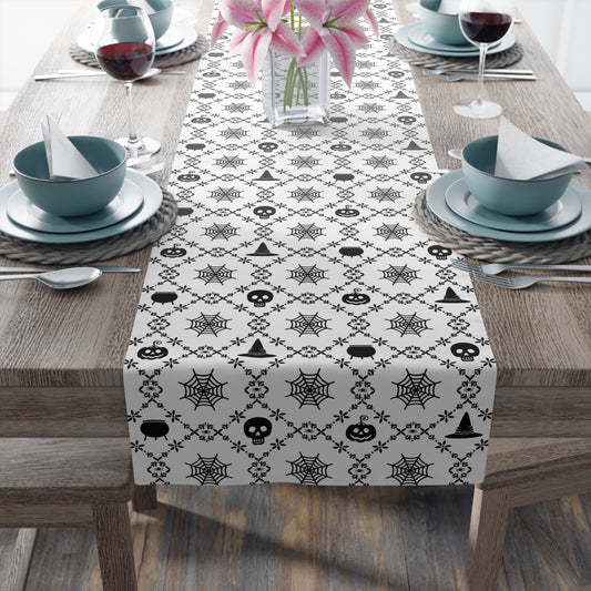 Black & White Halloween Table Runner – Elegant Spooky Dining Decor