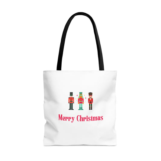 Tote Bag – Nutcracker Trio with “Merry Christmas” Text – Gift for Holiday Shoppers & Seasonal Outings