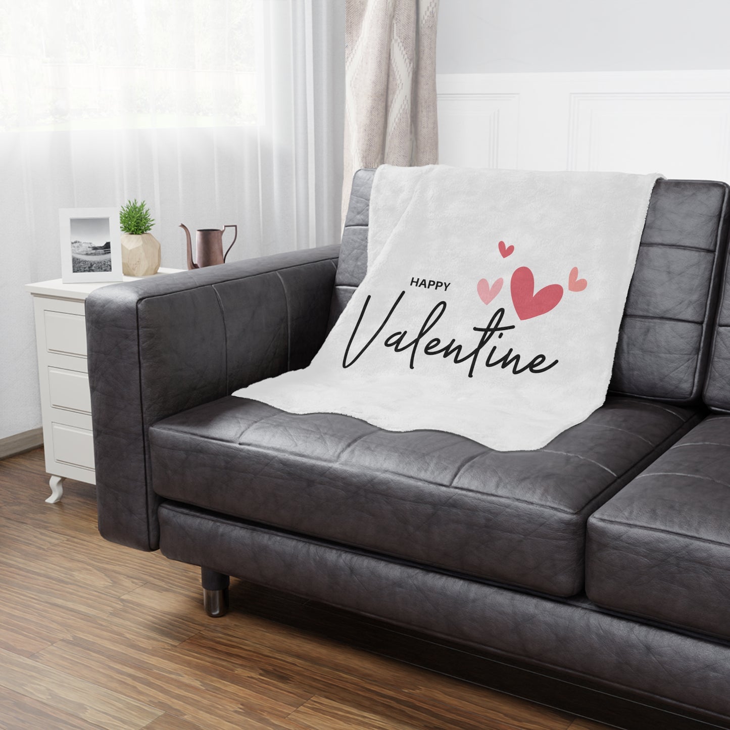 Happy Valentine with Flying Hearts Printed Velveteen Minky Blanket