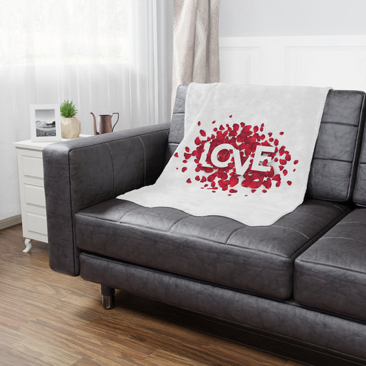 Love with Heart made of Flower Printed Valentine Minky Blanket, White & Red