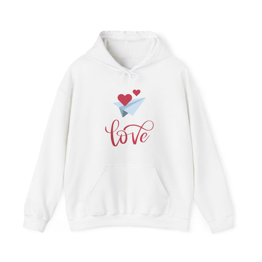 Valentine Sweatshirt, Unisex Heavy Blend™ Hooded Sweatshirt with Love and Flying Heart Print