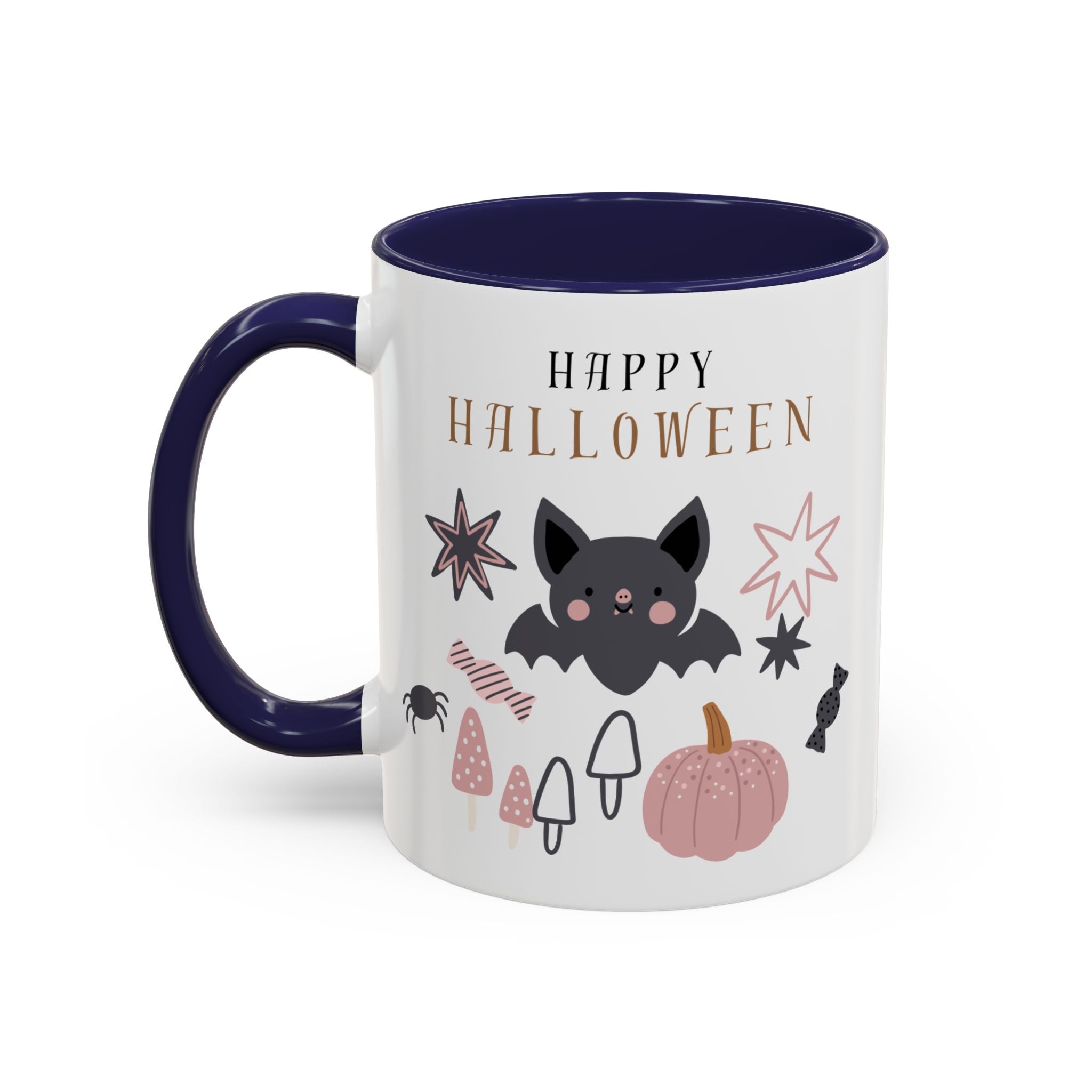 Halloween Ceramic Mug, Festive Pumpkin and Bat Coffee Cup