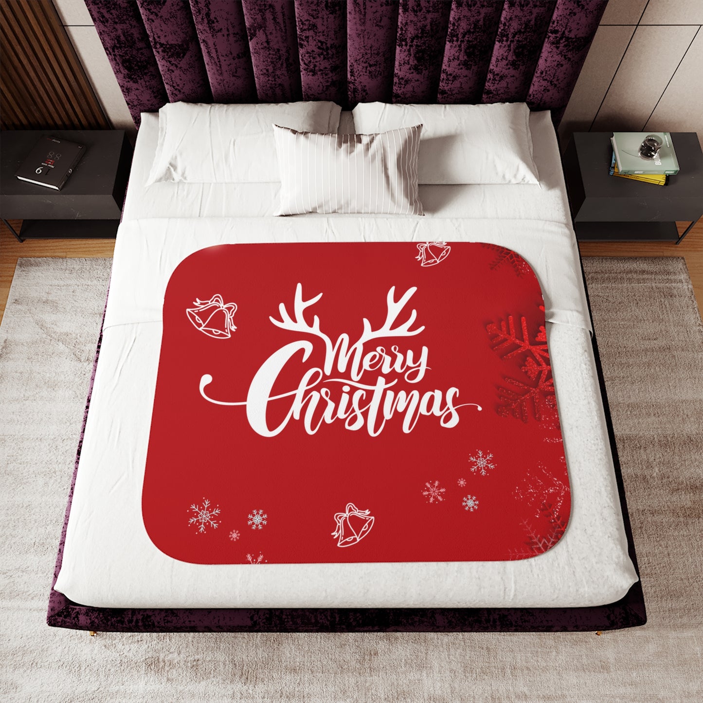 Merry Christmas Printed Sherpa Blanket, Red