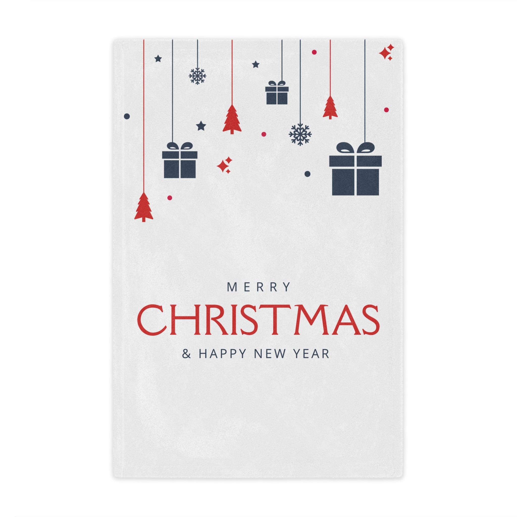 Merry Christmas & Happy New Year Printed Minky Blanket, White